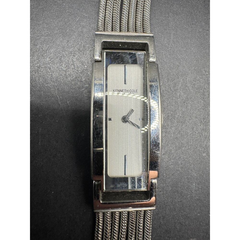 Kenneth Cole KC4615 Long White Rectangular Pinstripe Dial Stainless Steel Watch